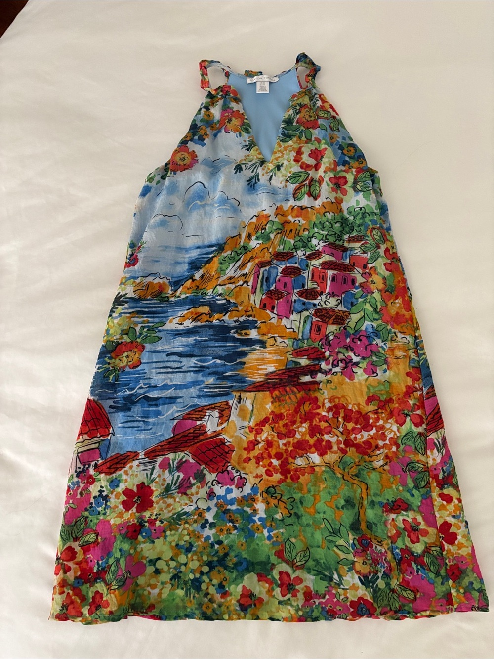 Colorful Coastal Print Halter Dress